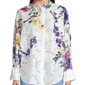 Ungaro Relaxed Floral Semi sheer Long Sleeve Button Shirt M